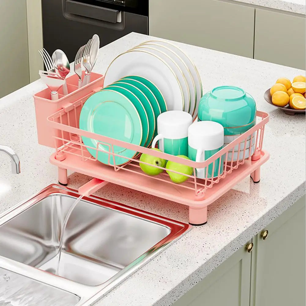 Pink Space-Saving Kitchen Dish Rack