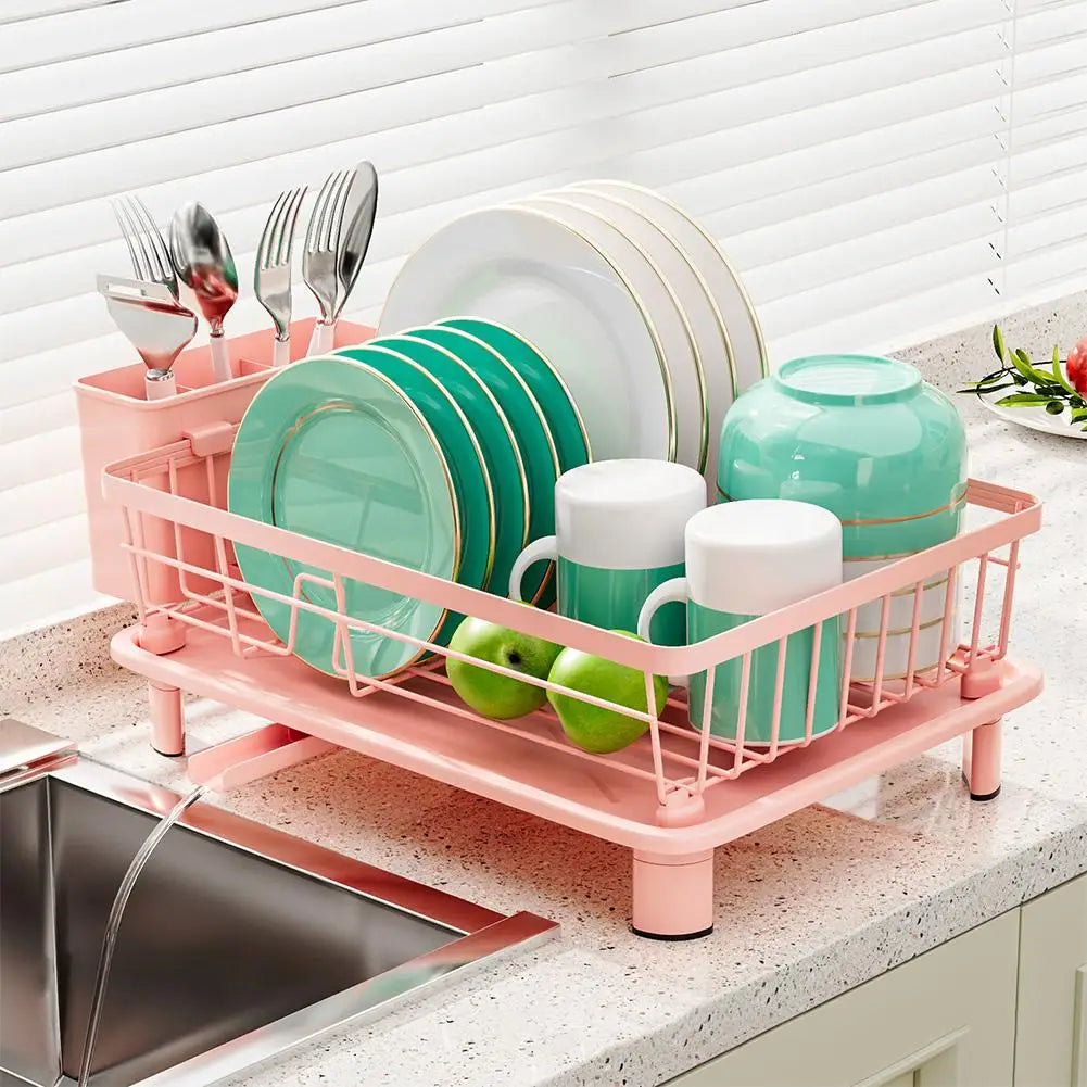 Pink Space-Saving Kitchen Dish Rack