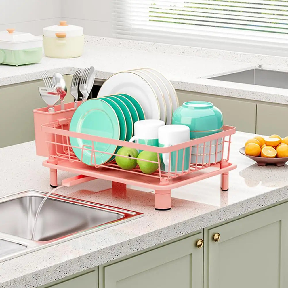 Pink Space-Saving Kitchen Dish Rack