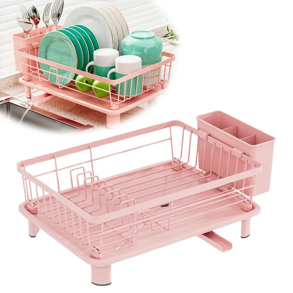 Pink Space-Saving Kitchen Dish Rack