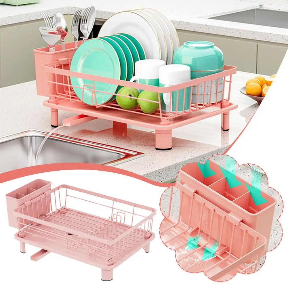 Pink Space-Saving Kitchen Dish Rack