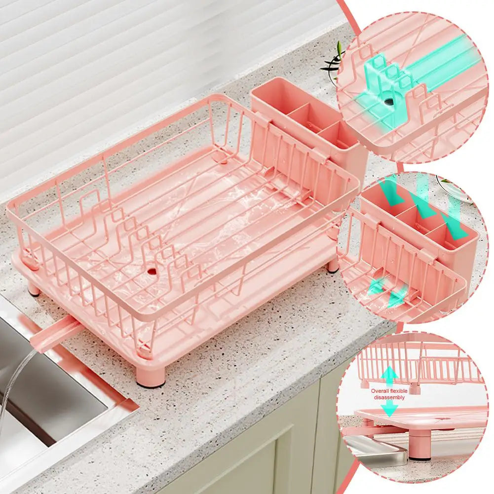 Pink Space-Saving Kitchen Dish Rack
